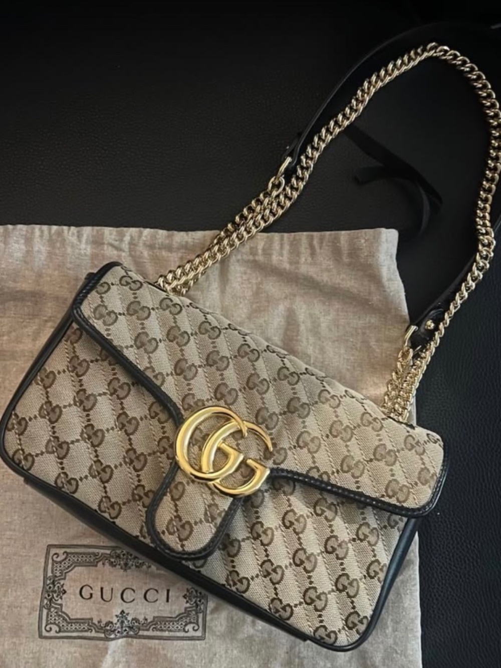 GUCCI Monogram Matelasse Diagonal Small GG Marmont Shoulder Bag